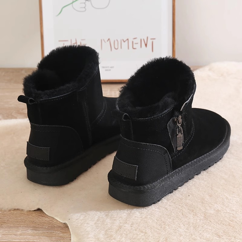 2023 New Short Tube Leather And Fur Integrated Winter Short Boots, Anti Slip, Thickened Fur, Warm Cotton Shoes_voghion.com