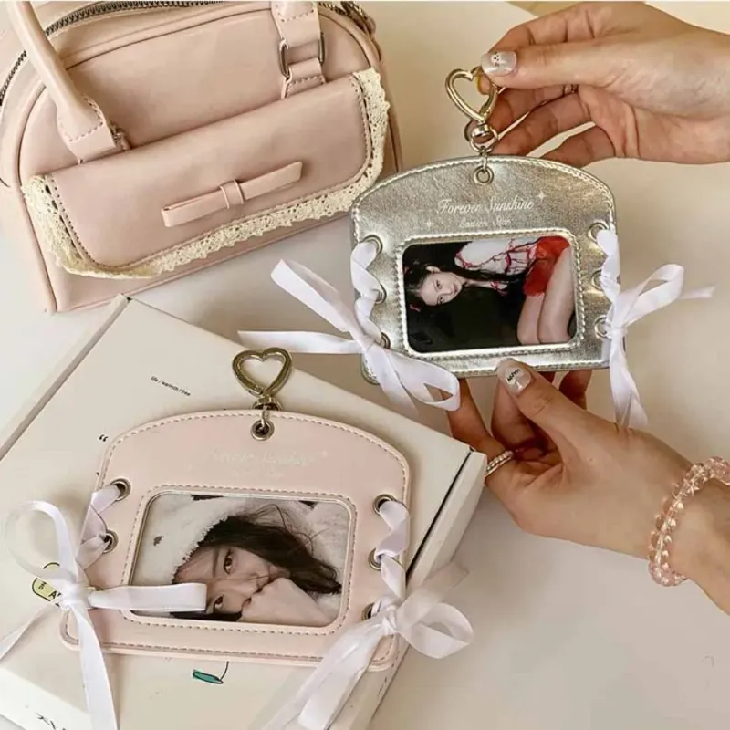 Card Holders Korean Idol Balletcore Pocard Holder Ribbon Style PU With Keychain Pendant Protective Case_voghion.com
