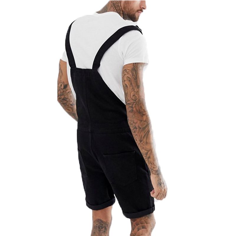 Men's Clothing Retro Men's Denim Ripped Land Edge Shorts One Piece Overalls_voghion.com
