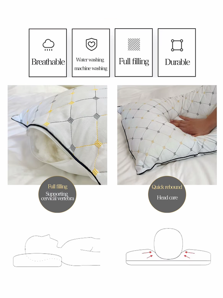 Oreillers antibactériens et indéformables pour la protection de la colonne cervicale, pour un sommeil réparateur. Pour un usage domestique. Oreiller simple doux et confortable._voghion.com