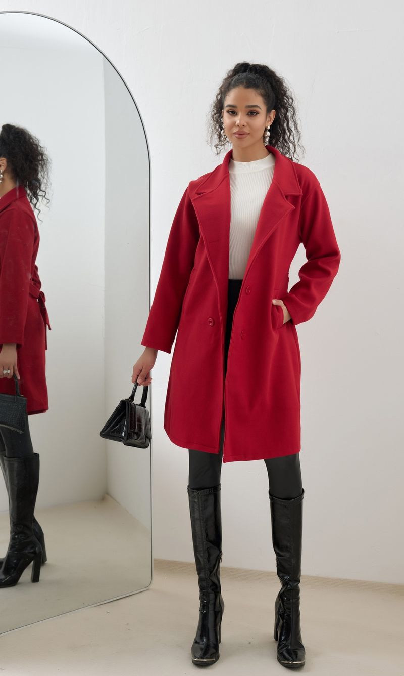 Autumn Winter New Women's Woolen Long Lace-up Wool Coat Solid Color Simple Slim Jacket_voghion.com