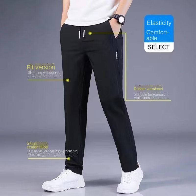 Ice Silk Pants Vyriškos madingos laisvos, kvėpuojančios tiesios kelnės Laisvalaikės „Stappy“ kelnės Korėjietiško stiliaus, plonos, tiesios formos sportinės kelnės_voghion.com