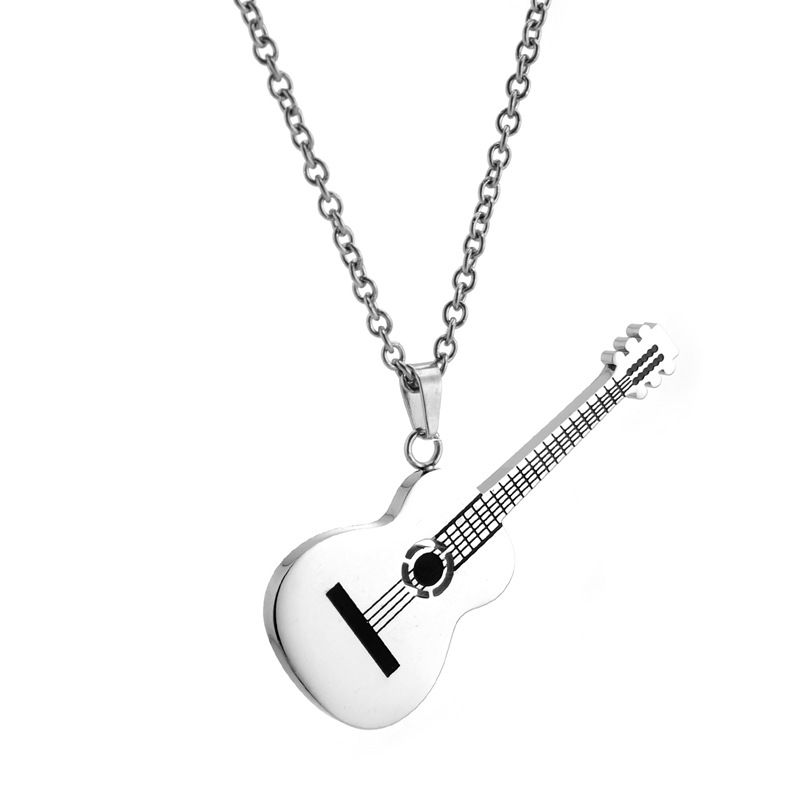 Collar con colgante de guitarra de acero de titanio europeo y americano para hombres y mujeres, estilo hip-hop, chapado en oro._voghion.com