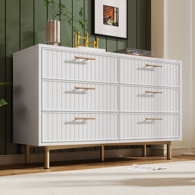 Commode 6 tiroirs, meuble haut blanc pour chambre et salon, 75 x 120 x 40 cm_voghion.com