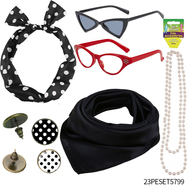 Halloween Party Cosplay Retro 1950s Dress Up Polka Dot Earrings Earrings Headband Set_voghion.com