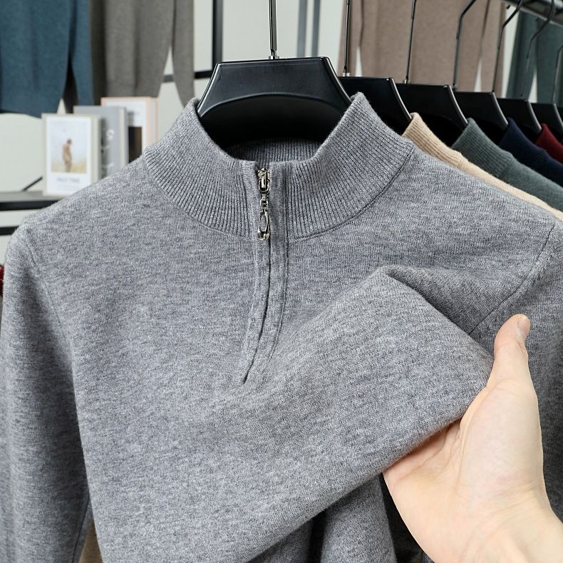 Men’s Half-Zip Knit Sweater – Warm Winter Pullover (Burgundy/Black/Camel/Tibetan Blue/Greyish, M-XXXXL)_voghion.com