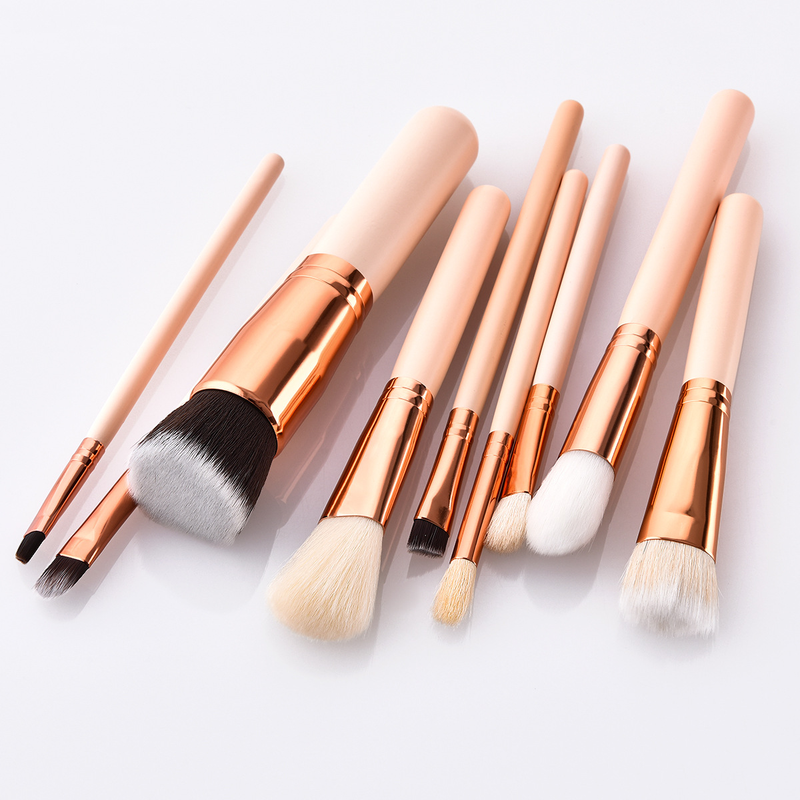 9 Stück Make-up-Pinsel, Beauty-Tools, großer flacher Kopf, Lidschattenpinsel, Hautfarbe, Holzgriff, Set, Make-up GUJHUI_voghion.com