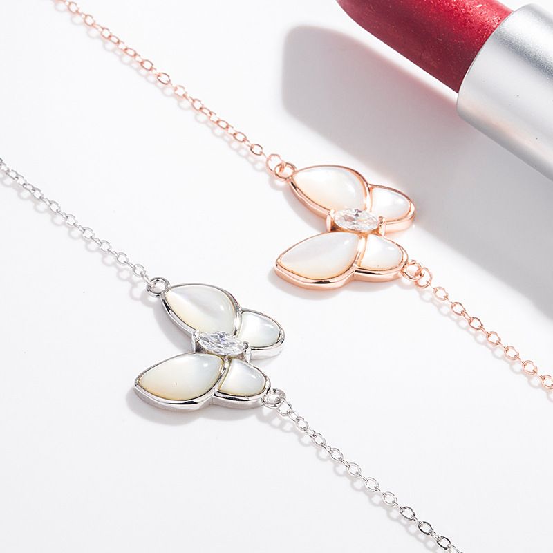 S Pure Silver Butterfly White Mother-of-Pearl Bracelet Original Clasp Light Luxury Elegant Natural Shell Simple_voghion.com