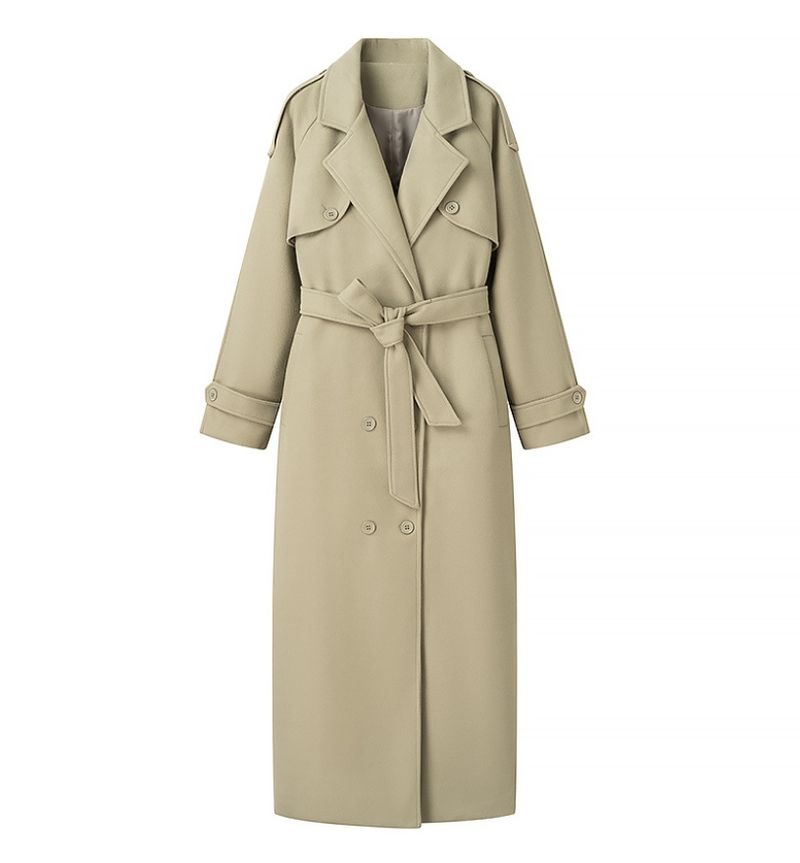 "Elegante cappotto lungo in lana da donna - Trench con cintura e collo a revers, vestibilità oversize, caldo capospalla invernale, elegante e comodo"_voghion.com