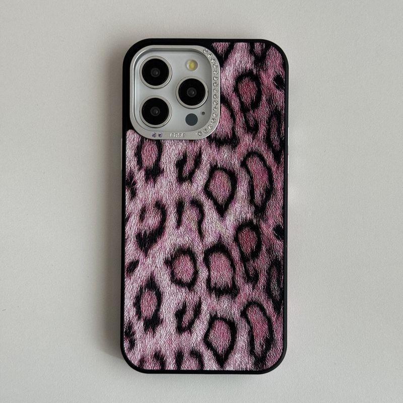 Rhinestone Lens Leopard Print For IPhone 15 Pro, 14 Max, High-End Feel 13 Pro Phone Case_voghion.com