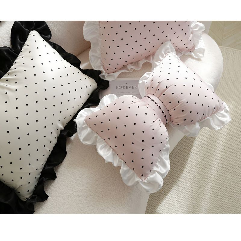 Pastoral Freshness Polka Dot Lotus Leaf Lace Sofa Cushion Bed Headboard Lumbar Pillow_voghion.com