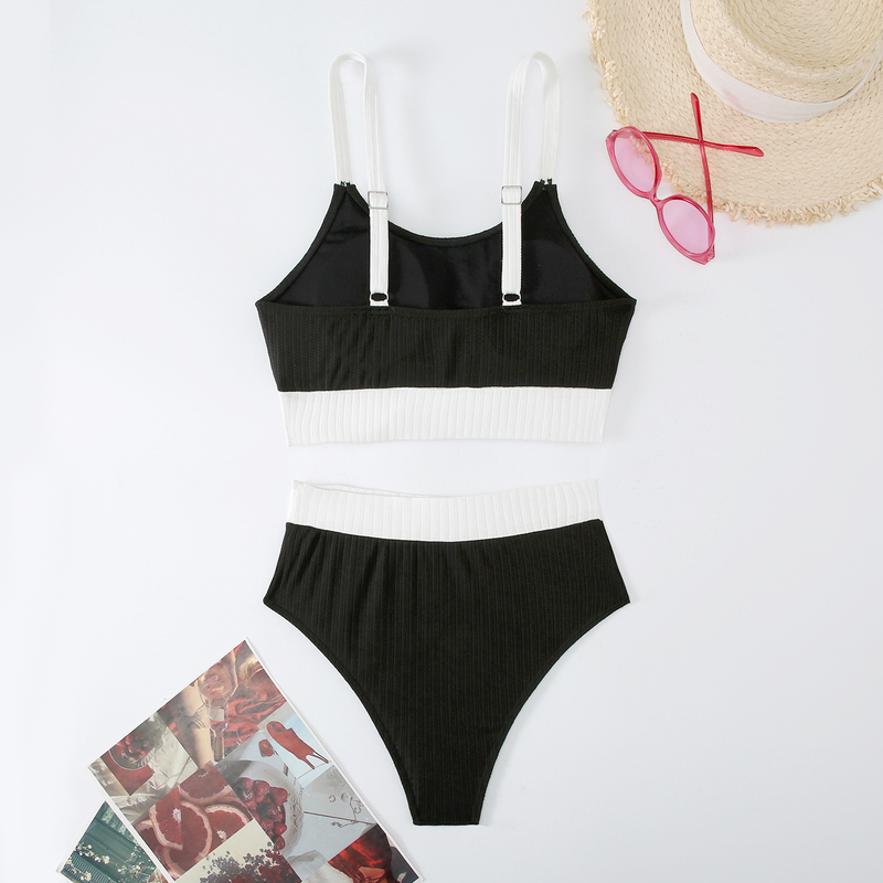 Maillot de bain deux pièces triangle taille haute à bretelles de couleur unie pour femme, sexy, style source chaude, nouvelle collection 2025_voghion.com