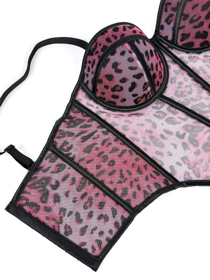Damenbekleidung Sexy Leoparden-Punktmuster-Spleißen-BH Hosenträger High-End-Innennetzspitze Durchsichtige Oberbekleidung Fischgräten-BH_voghion.com