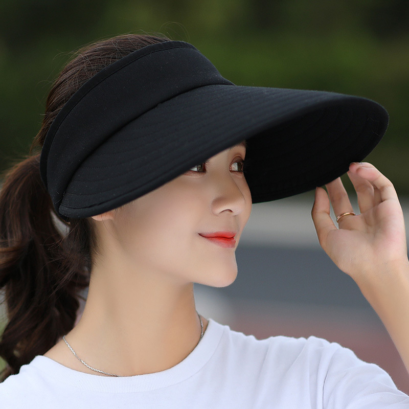 2021 mujeres simples visera de verano sombrero de ala ancha sombrero de playa ajustable protección UV gorra femenina empacable_voghion.com