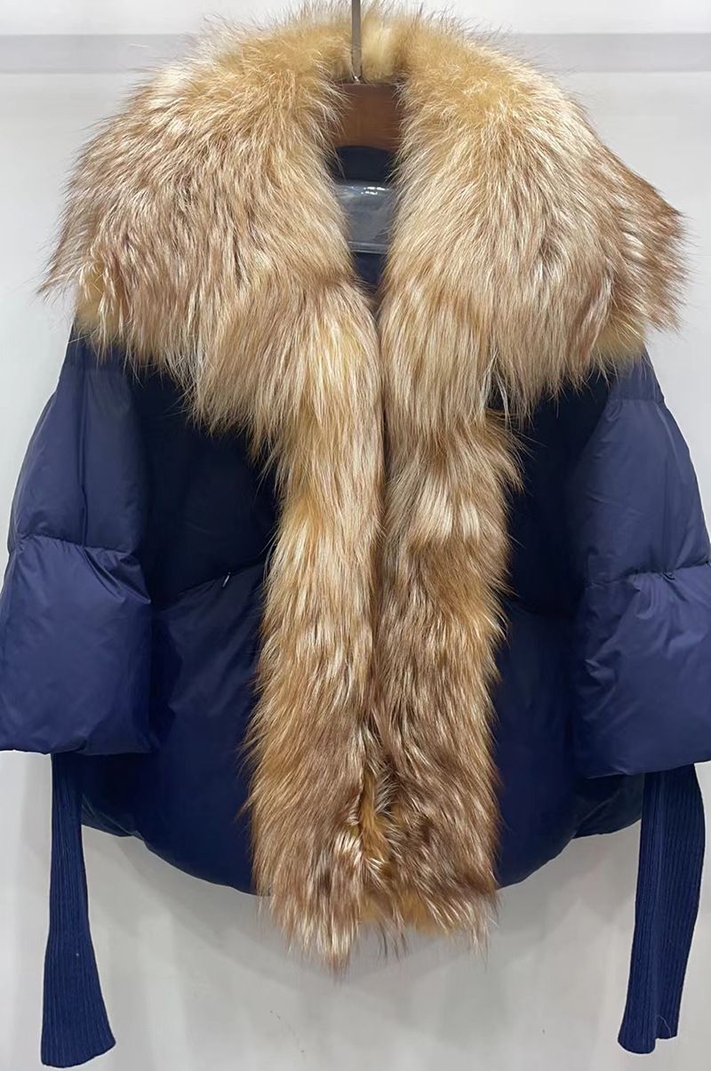 Damenbekleidung Winter Warm Echt Fuchspelz Große Pelzkragen Knopfleiste 90 Weiße Ente Warme Jacke Jacke_voghion.com