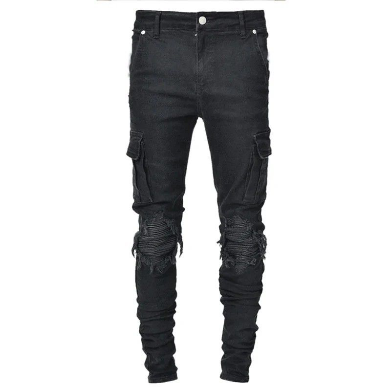 Suitable For All Seasons 2025 New Men's With Side Pockets Slim Fit Skinny Jeans_voghion.com
