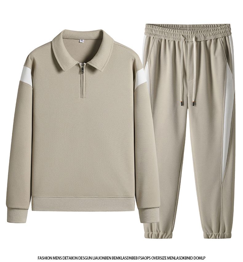 Conjunto deportivo para hombre: camiseta de manga larga y pantalón jogger de moda para otoño e invierno, mezcla de algodón ligero, negro, gris, caqui y beige, tallas S-XXXL._voghion.com