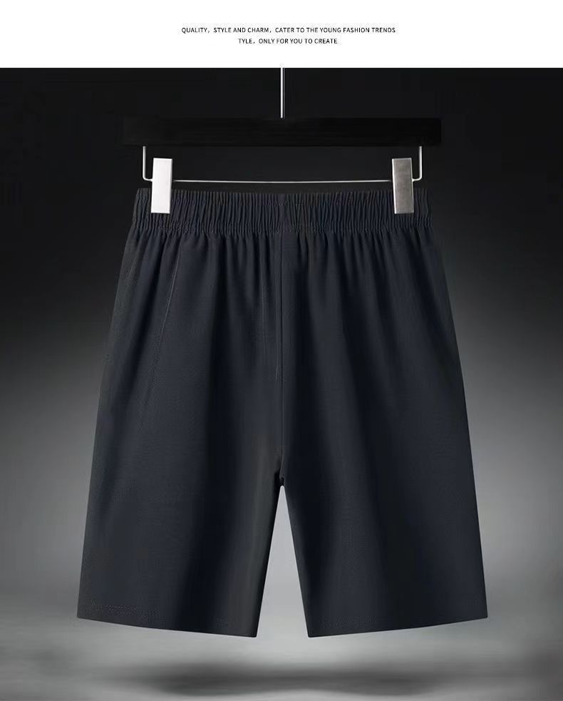 Sommer Neue Eisseide Dünne Fünf-Punkt-Sport-Fitness-Strandshorts Lässige Plus Size Atmungsaktive Herrenhose_voghion.com