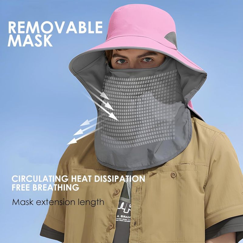 Outdoor Sun Hat Detachable Neck Face Flap UPF 50+UV Protection Visor Fishing Hats With Neck Flap For Men & Women_voghion.com
