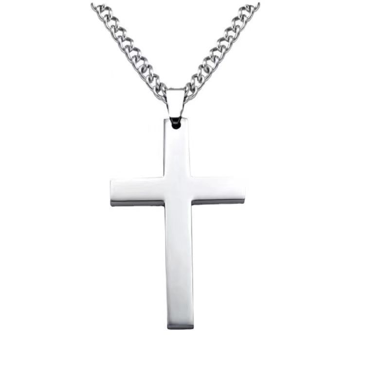 Collier pendentif croix simple promotionnel avec chaîne, commerce électronique transfrontalier, surface lisse simple_voghion.com