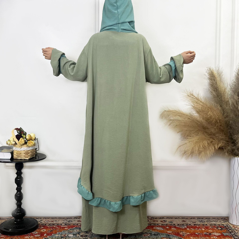 Women's Clothing Solid Color Ruffled Burkha Two Piece Set_voghion.com