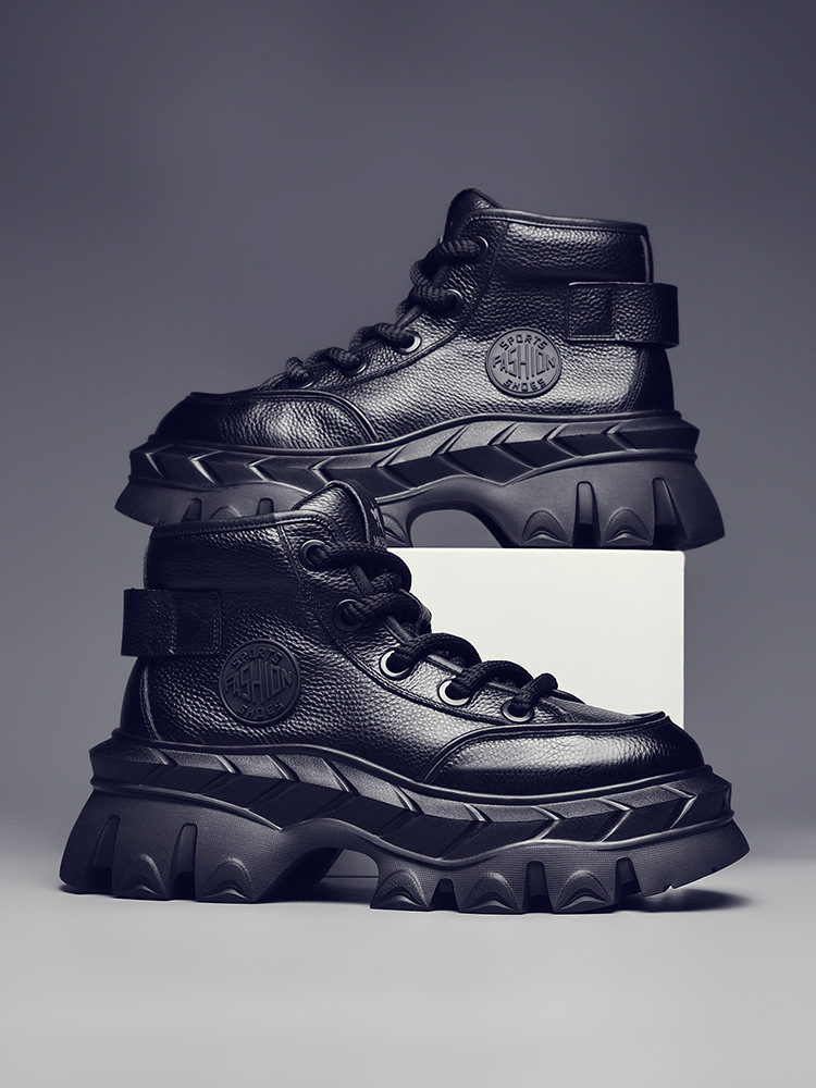 Buffny Men's Vintage Outdoor Hiking Work Boots - Chunky Sole Ankle Boots For Autumn Winter, Fashionable & Versatile Martin Boots With Height Increase_voghion.com