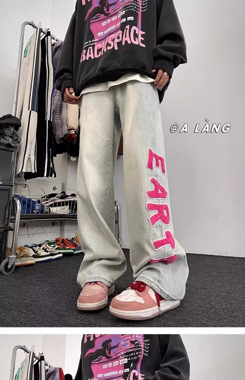 Hiphop Amerikanischen High Street Vibe Lose Gerade Jeans Männer Übergroßen Trendy Marke Breite Bein_voghion.com