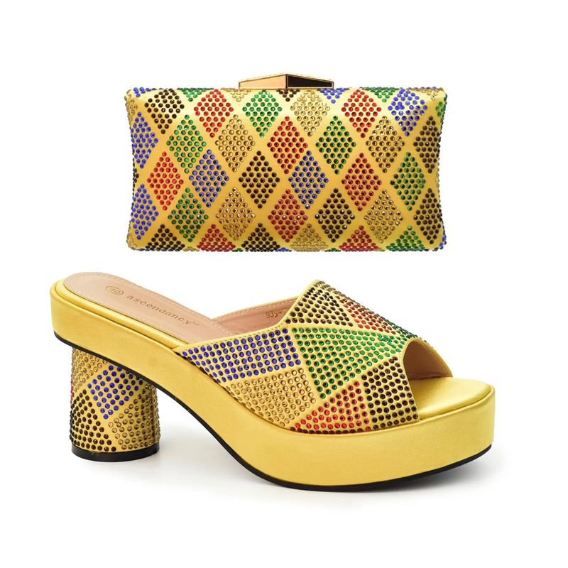 Borsa con tacco alto con set di borse per scarpe con diamanti colorati e strass_voghion.com