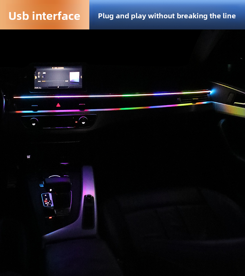 Car Center Console Interior Colorful Modified LED Dashboard Acrylic Ambient USB Wireless Flowing Light_voghion.com