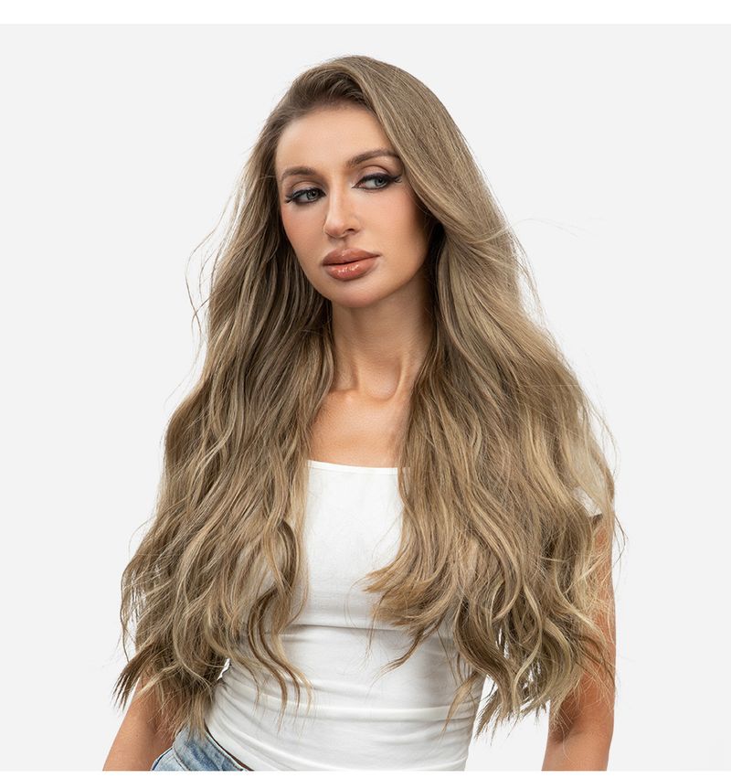 parrucca alla moda parrucca femminile pezzo unico pezzo di capelli Big Wave capelli lunghi e ricci pezzo di estensione dei capelli in fibra chimica senza cuciture_voghion.com