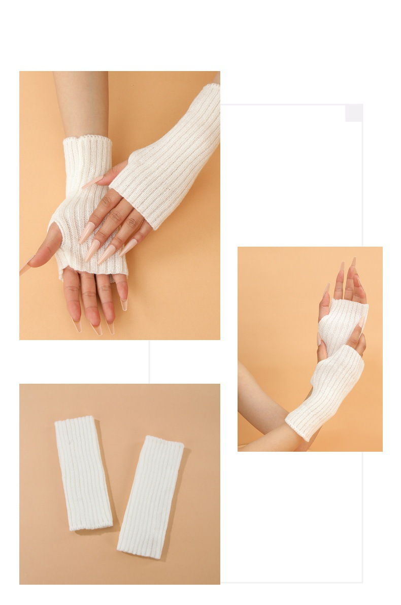 Winter new half finger knitted gloves for women warm solid color student all-match casual gloves_voghion.com