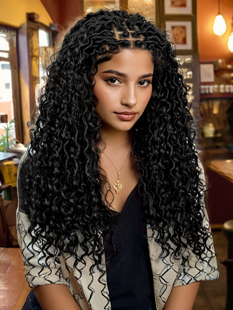 New 9*6 lace front braid head with wig 200% density Long braid mixed wave shape chemical fiber wig head cover_voghion.com