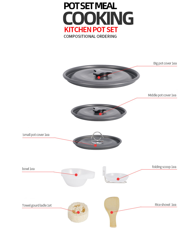 Camping Cookware Set - 5-6 Person Non-Stick Pot & Kettle For Outdoor Picnics & Road Trips (Complete Family Cooking Kit)_voghion.com
