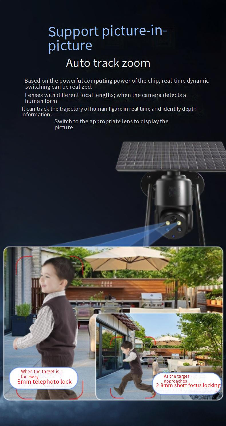 8x Zoom Solar Security Camera - Wireless Remote Viewing On Phone Night Vision & AI Motion Detection (No Wifi Needed IP65 Weatherproof)_voghion.com