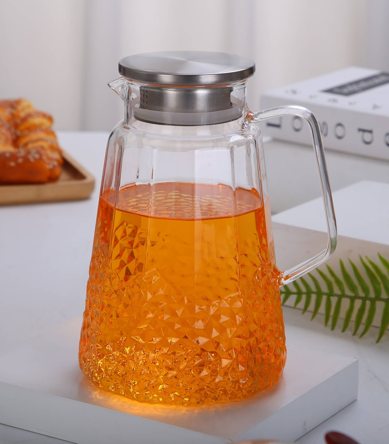 Zestaw szklanych dzbanków i kubków – dzbanek 1800 ml + kubek 300 ml do mrożonej herbaty, soku, mleka. Bez BPA. Budżetowy prezent do domu, kawiarni i na imprezy._voghion.com