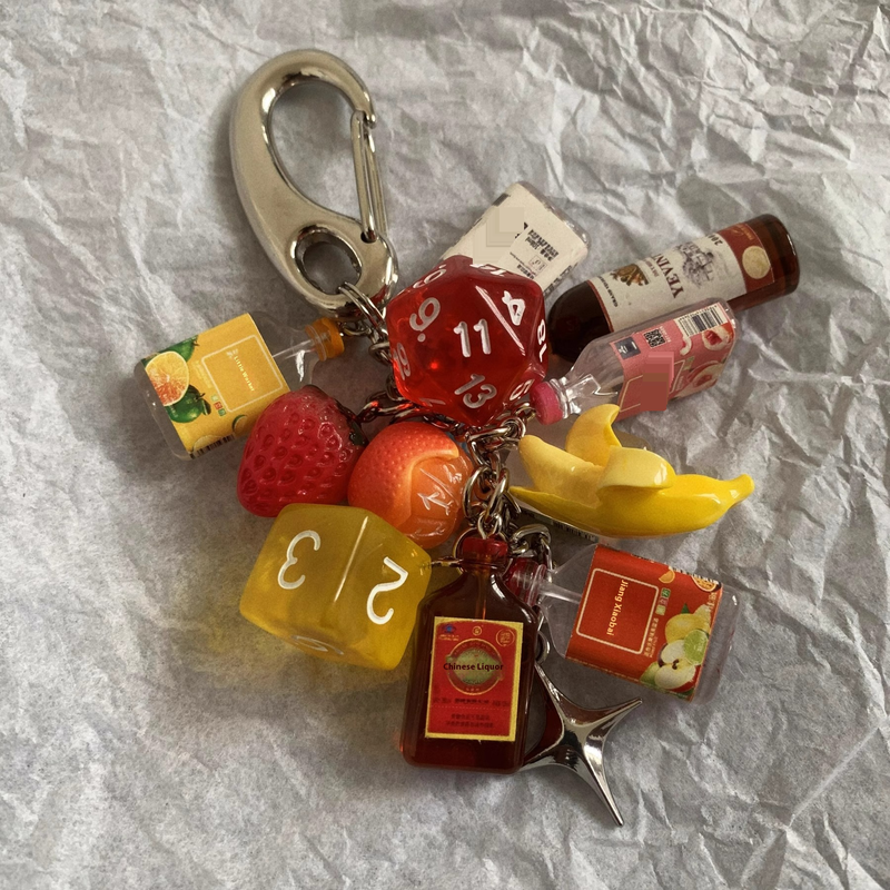 "Tipsy Convenience Store" Original Handmade Bag Pendant Simulated Fruit Wine Bottle Niche Fresh Keychain Pendant_voghion.com