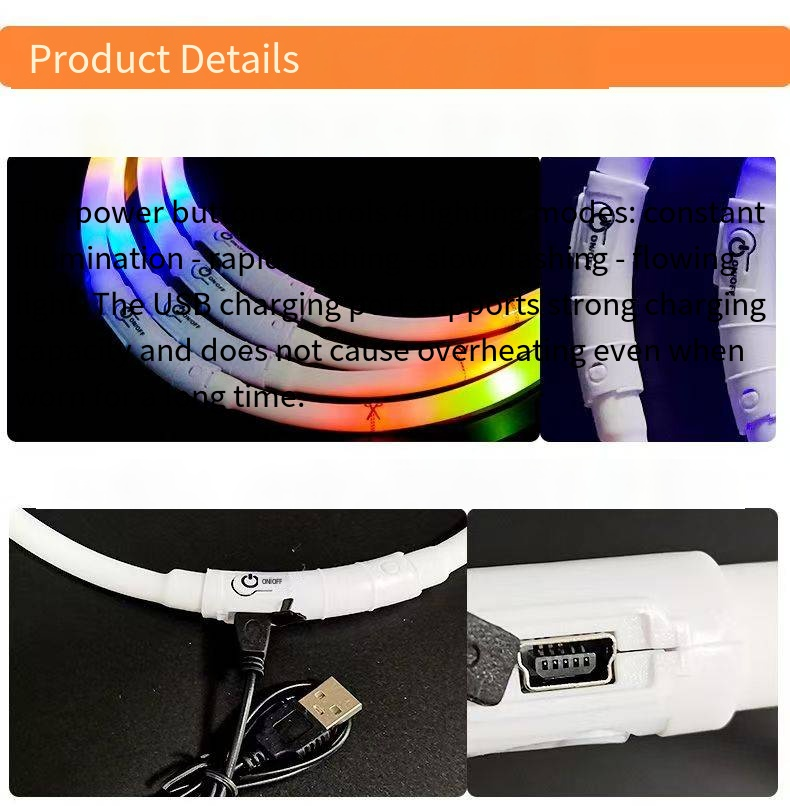 Obroża dla psa z ładowaniem USB, świecąca obroża dla psa, modna ulica Fried, łatwa do znalezienia w nocy, park na zewnątrz_voghion.com