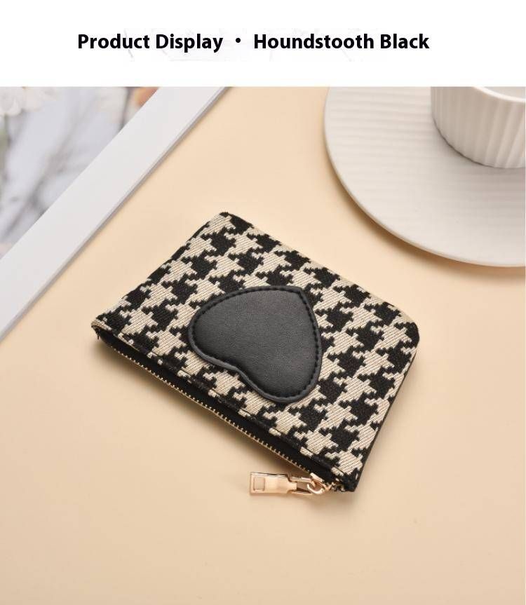 Portafoglio mini pied de poule – Portamonete e carte compatto ed elegante per uomo e donna, in pelle PU vintage con doppio scomparto_voghion.com