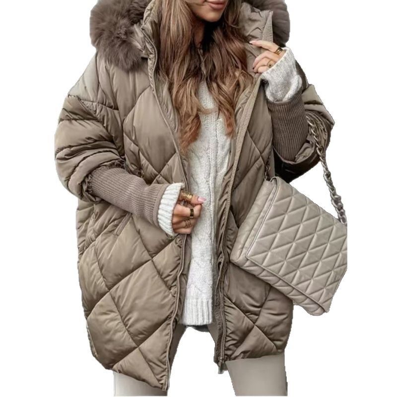Damen-Wintermantel mit Kapuze und abnehmbarem Kaninchenfellbesatz – mittellange Jacke mit Reißverschluss, warm und stylisch (XS-XXL, 4 neutrale Farben, weich und gemütlich)_voghion.com