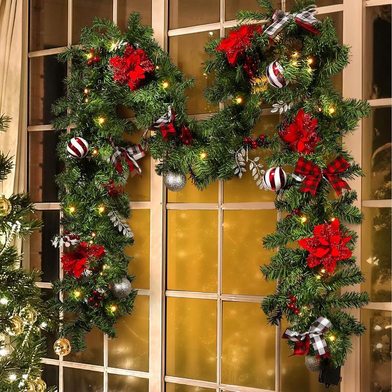 Ghirlanda di Natale da appendere alla porta, 180/270 cm, con ornamenti blu e bianchi e luci a LED - Ghirlanda di pino artificiale_voghion.com