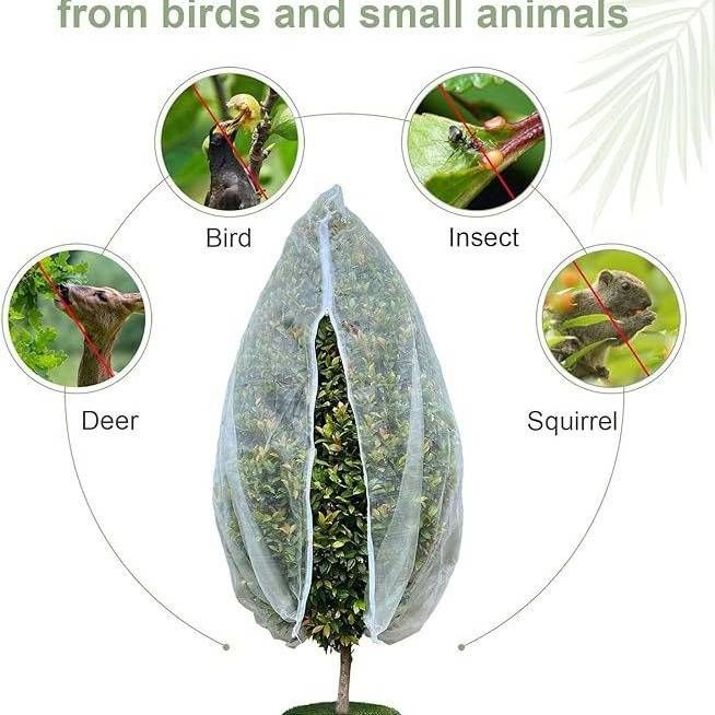 Breathable PE Plant Protection Net – White Drawstring & Locking Clip Covers For Garden Vegetables, Fruit Trees (0.8x0.8m To 1x1.2m)_voghion.com