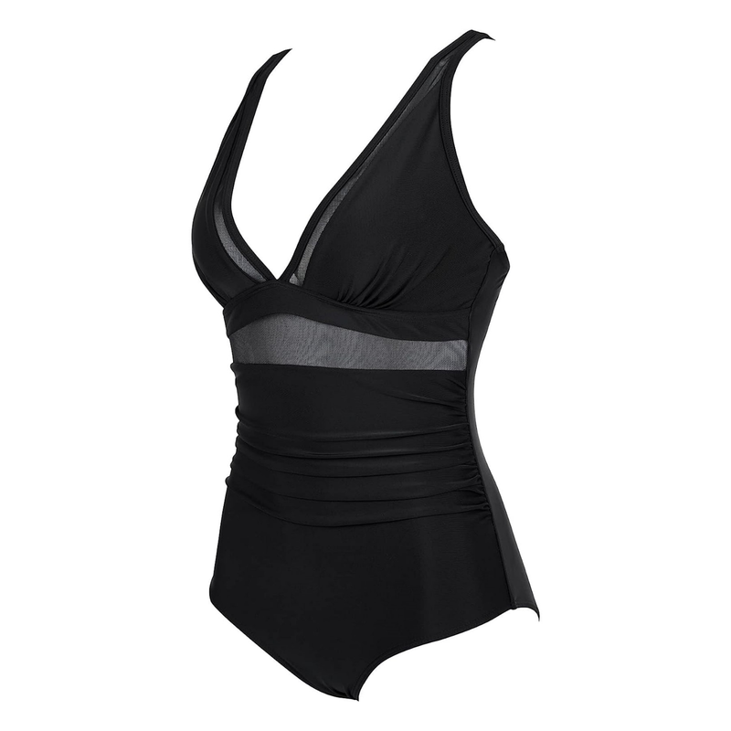 Eendeeleg Mesh Spliced Badekostüm Frae Sexy Eng Héich Taille Badekostüm Récklos Bikini_voghion.com