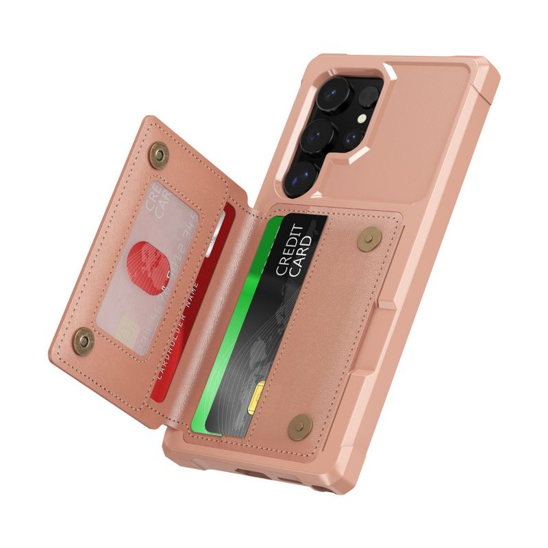 Flip Cards Slot Holder rahakotiga telefoniümbris Samsung Galaxy S24 Ultra Plus'ile + alus, põrutuskindel PU nahast tagakaas_voghion.com