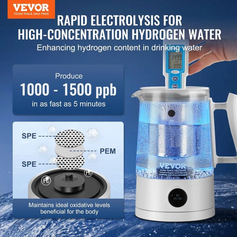 L Hydrogen 1.5 Kettle And Generator Generator Hydrogen Pitcher SPE PEM Water Capacity 52.8 Large Hydrogen Technology Water Oz_voghion.com