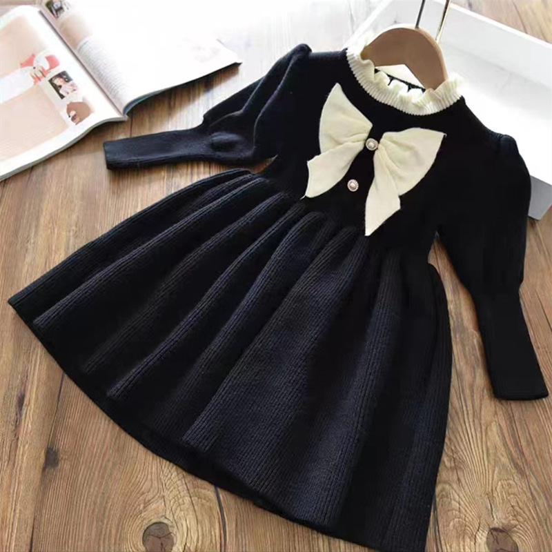 【 Jin Yong 】 Pulloverkleid für Mädchen, koreanischer Herbst- und Winterstil, Kinderärmel, süßer gestrickter Prinzessinnenrock_voghion.com