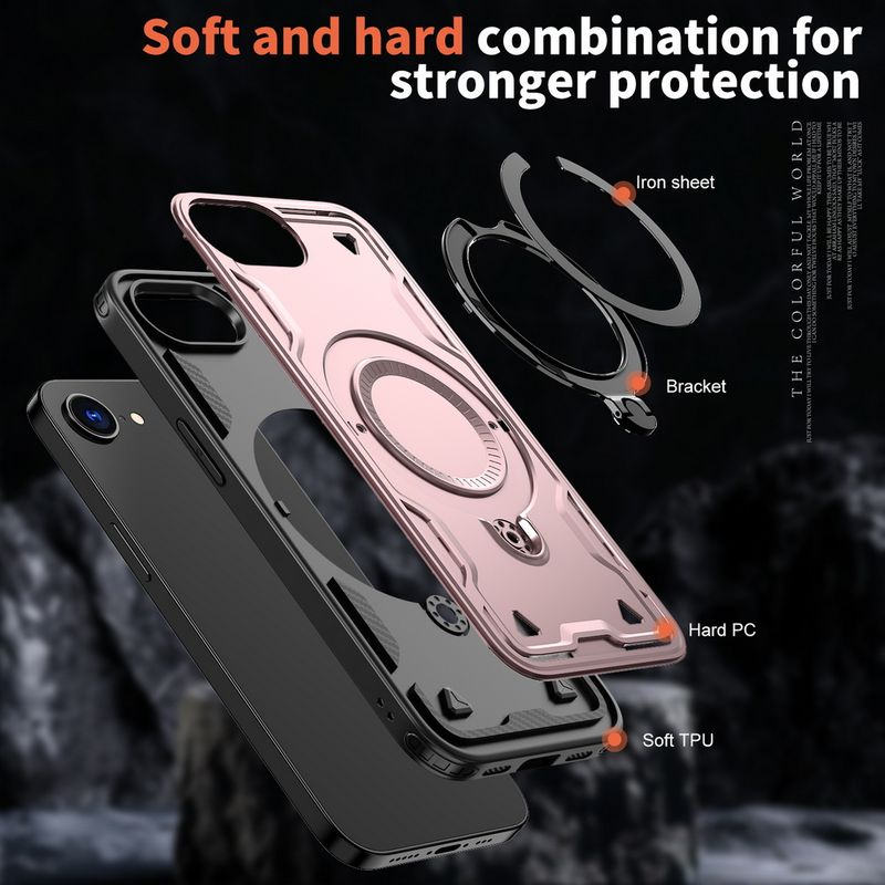 Custodia per telefono con carica wireless e magnete ad anello in metallo per iPhone 16E, 16 Max, 15, 14 + 13 Pro, 12, 11._voghion.com