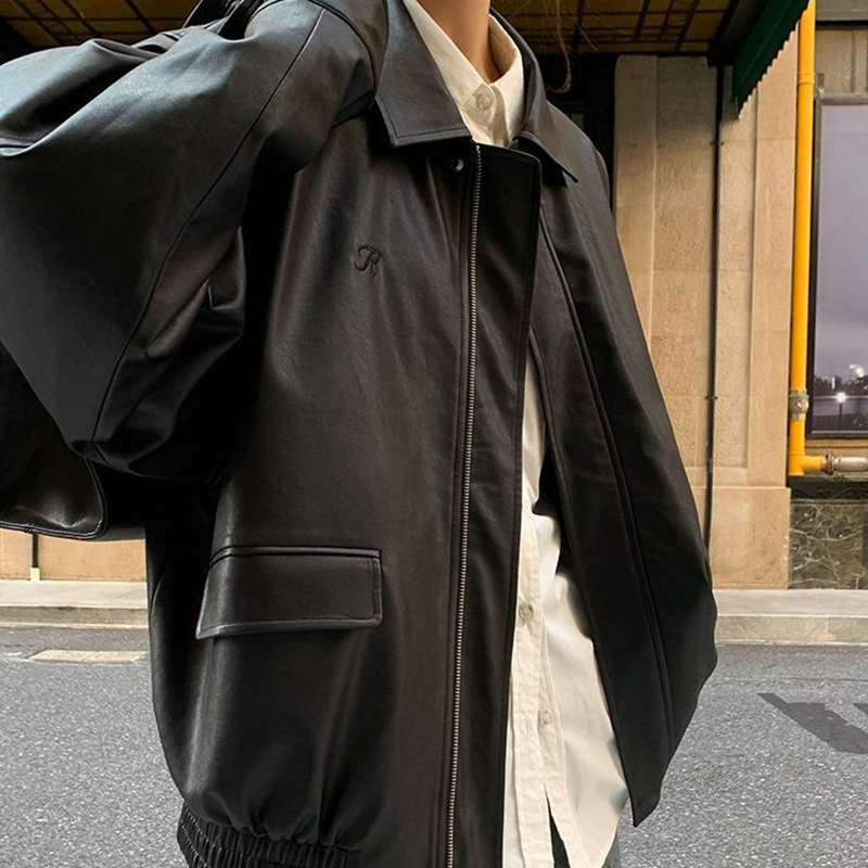 Jmprs Vintage női PU dzseki női High Street Techwear túlméretezett műbőr motoros kabát Bf Punk hétköznapi rövidített_voghion.com