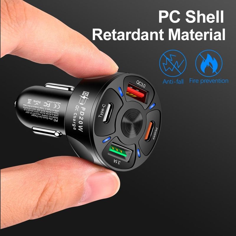Apvalus dvigubas USB C tipo automobilinis įkroviklis greitam įkrovimui, USB C tipo greitasis įkroviklis PD QC3.0, skirtas „iPhone“, „Samsung“, „Xiaomi“ automobilinio telefono įkroviklio adapteriui HMM_voghion.com