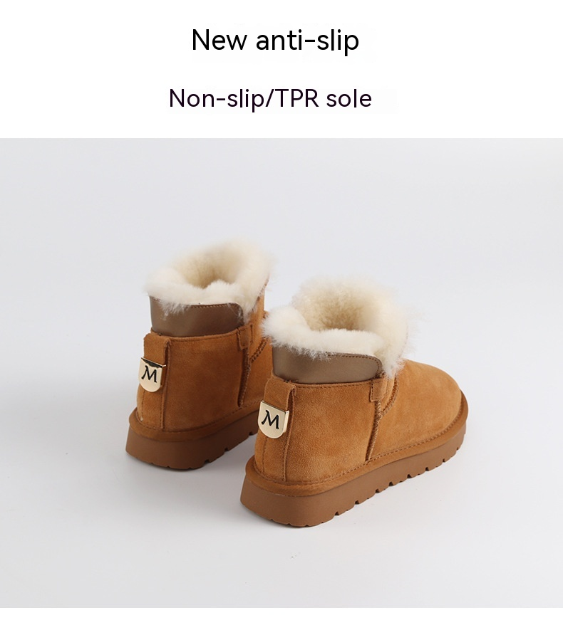 Winter New Genuine Leather Plush and Thick Cotton Shoes with Integrated Leather and Fur Anti Slip Boots_voghion.com