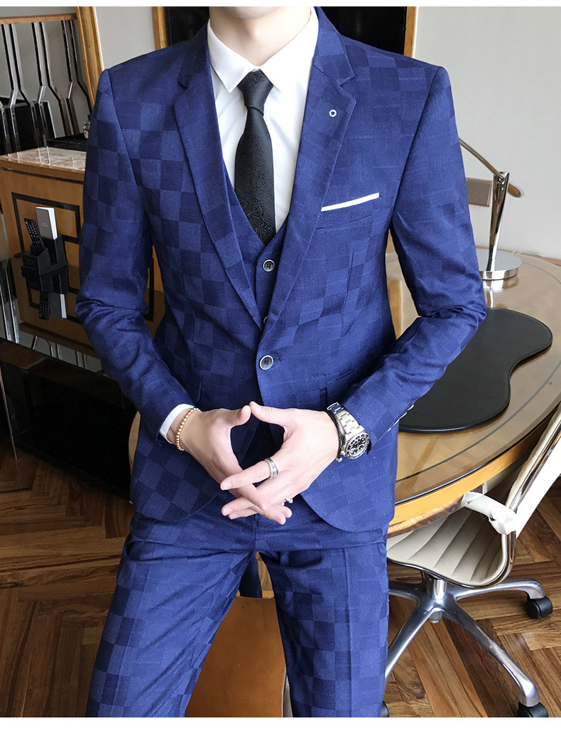 Men's Clothing 2024 New Men's Three-Piece Plaid Suit Men's Suit Plaid Suit Suit Men's Suit Three-Piece Suit_voghion.com